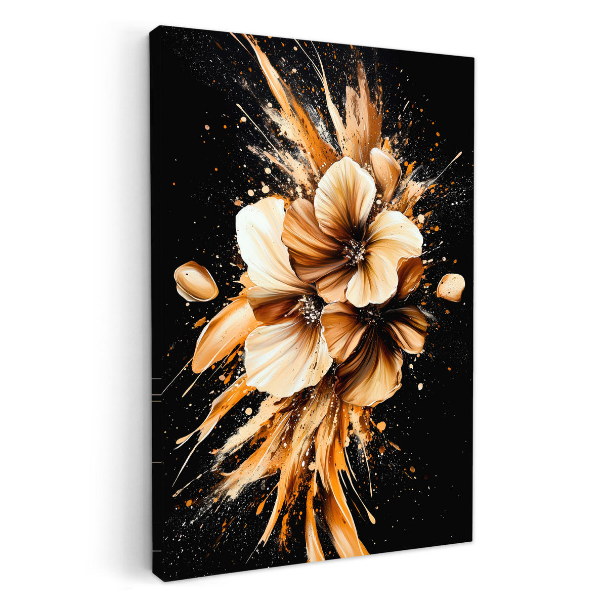 LEINWANDBILD Blumen - Gold - Graffiti - Schwarz - Abstrakt 20x30 cm - Cappuccino, Textil (20/30cm) - MuchoWow