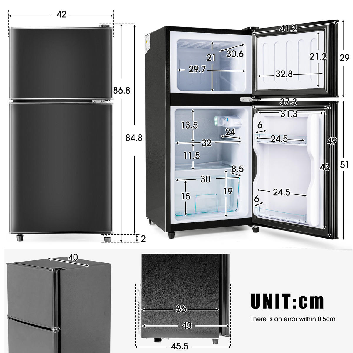 KÜHLSCHRÄNKE Kühl-Gefrierkombination - Doppeltür - Metall - 86,8cm - Schwarz - 60L - Schwarz, Metall (52/49.5/80cm) - Raelunyi