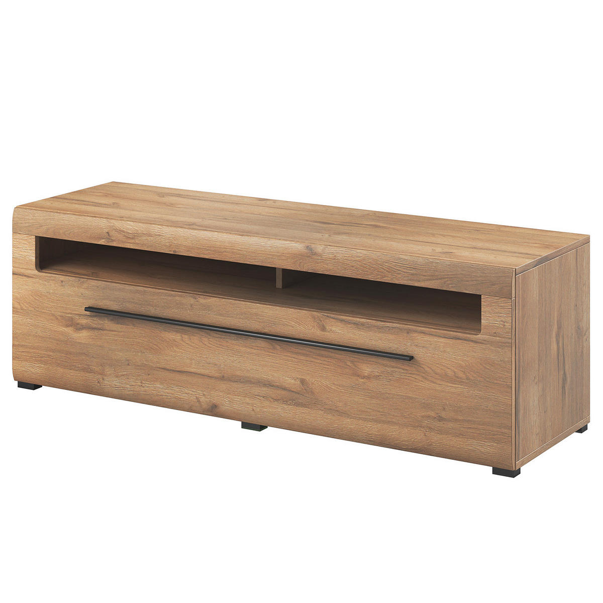 WOHNWAND - 4-teilig - Eichefarben/Schwarz, Holzwerkstoff/Kunststoff (330/204/50cm) - home24