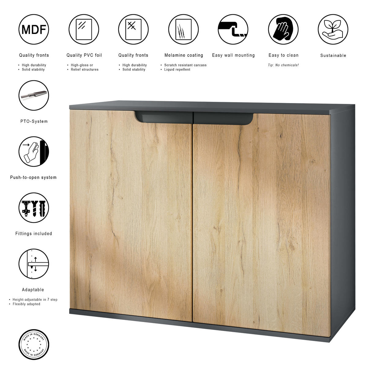 KOMMODE Sylt Hellgrau Seidenmatt - Greige, Holzwerkstoff (92.5/73.5/35cm) - Vladon
