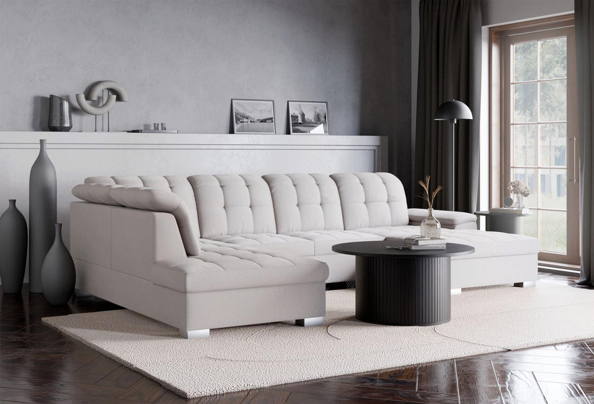 WOHNLANDSCHAFT Jamaal Creme rechtsseitig - Creme/Schwarz, Textil (330/106/212cm) - Selsey