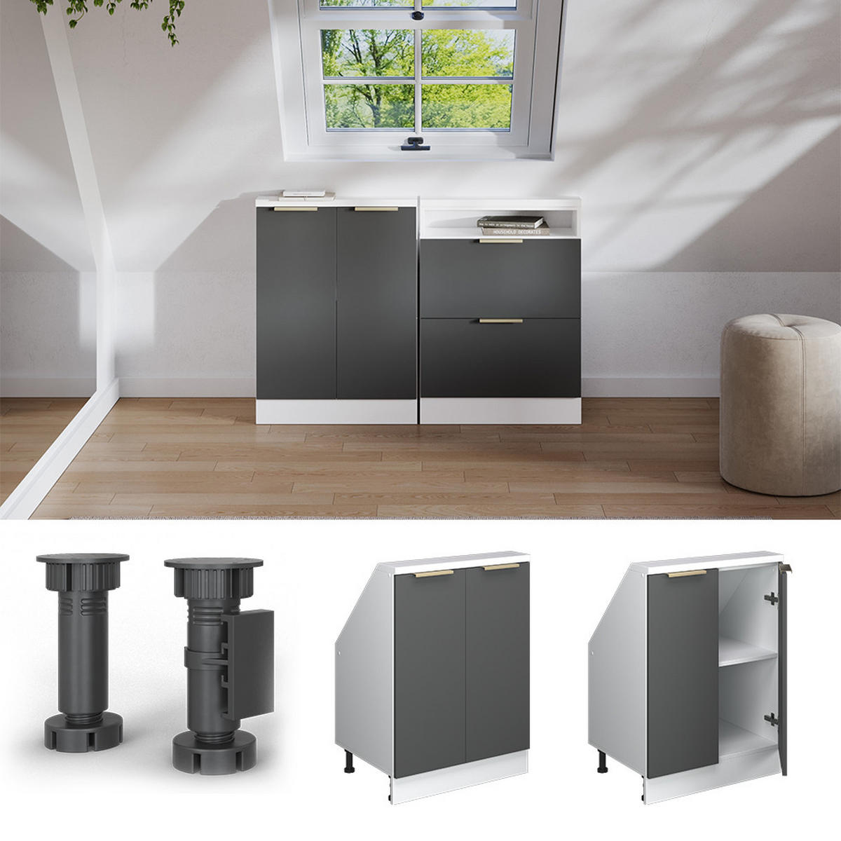 ŠIKMÁ SKŘÍŇ Rion Antracitově zlatý - antracitová, kompozitní dřevo (60/81.6/46cm) - Vicco