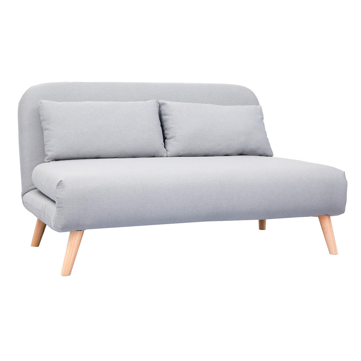 SOFA Umwandelbar 2-Sitzer Hellgrau Gewebe AMIKO - Hellgrau, Textil (87/79/132.5cm) - Miliboo