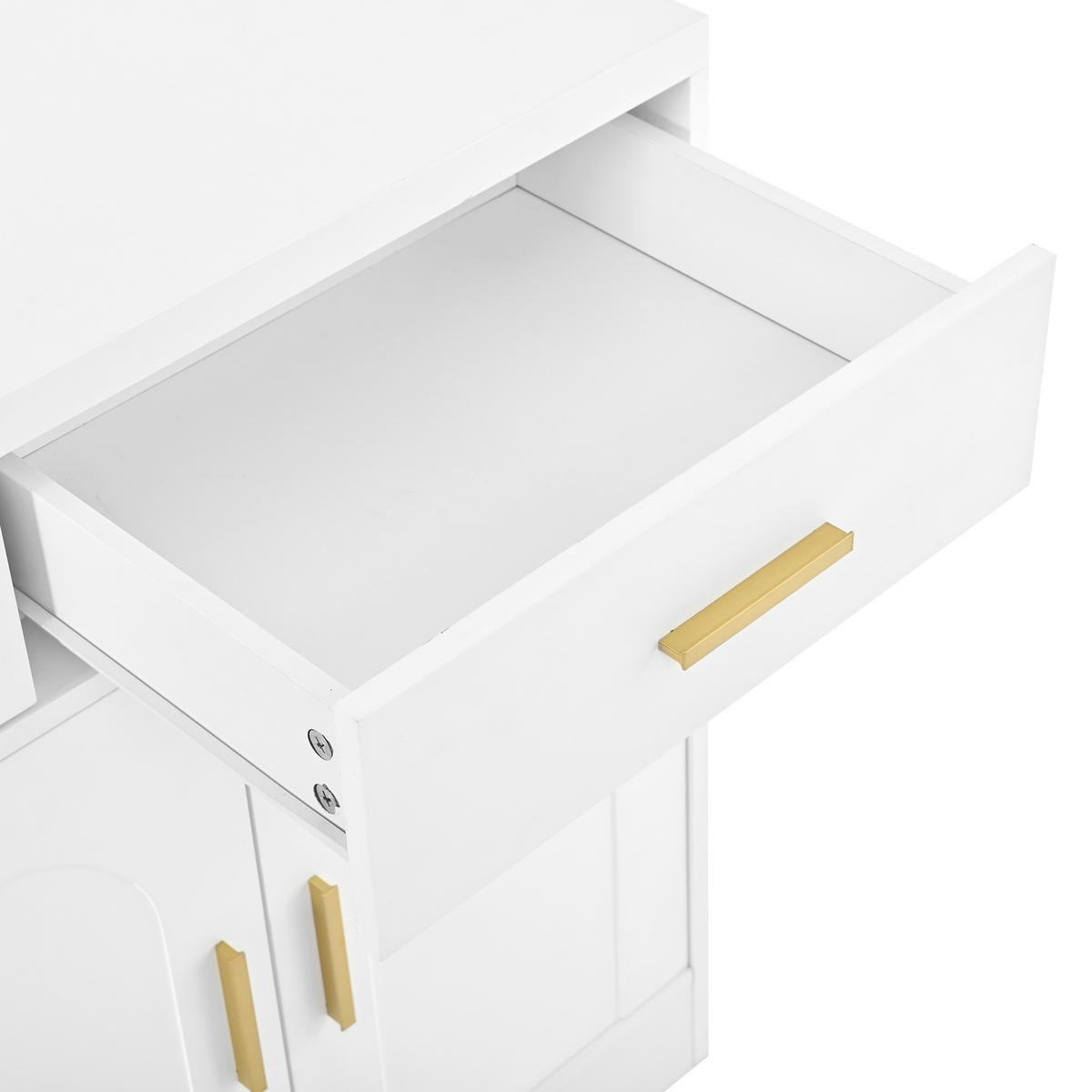 SIDEBOARD Weiß 4 Türen 3 Schubladen Gold Griffe MDF - Weiß, Holzwerkstoff (140/83/40cm) - FLIEKS