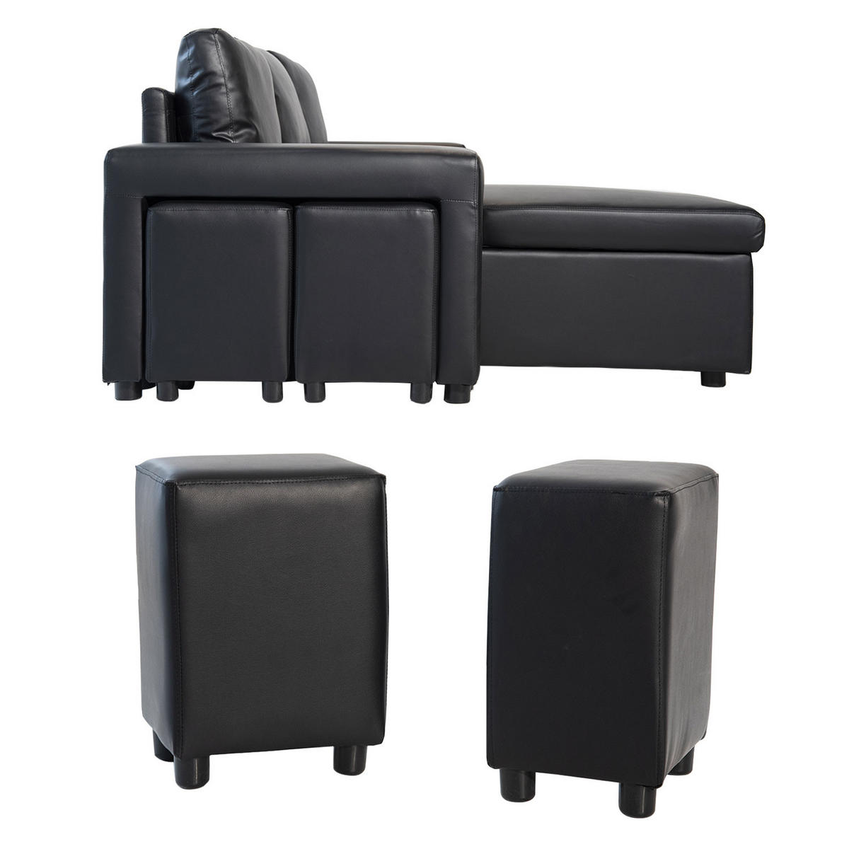 ECKSOFA Tony Schwarz 3 Plätze - Schwarz, Kunststoff (146/238cm) - Happy Garden