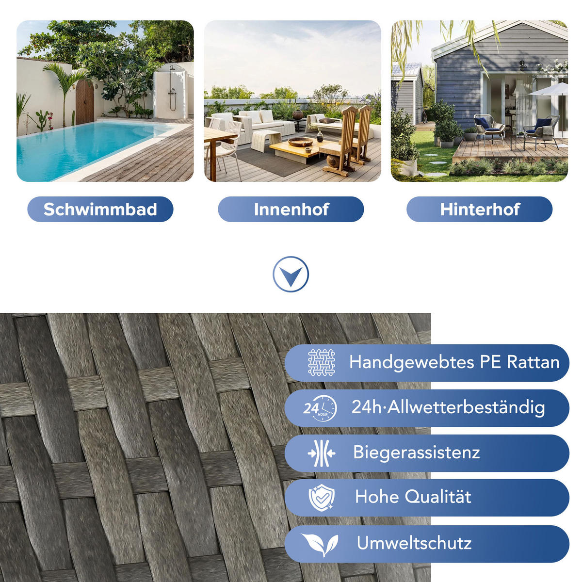 SONNENINSEL Gartenlounge PE-Rattan Doppel-Lounge Verstellbar Grau - Grau, Metall (130/126/203cm) - FLIEKS