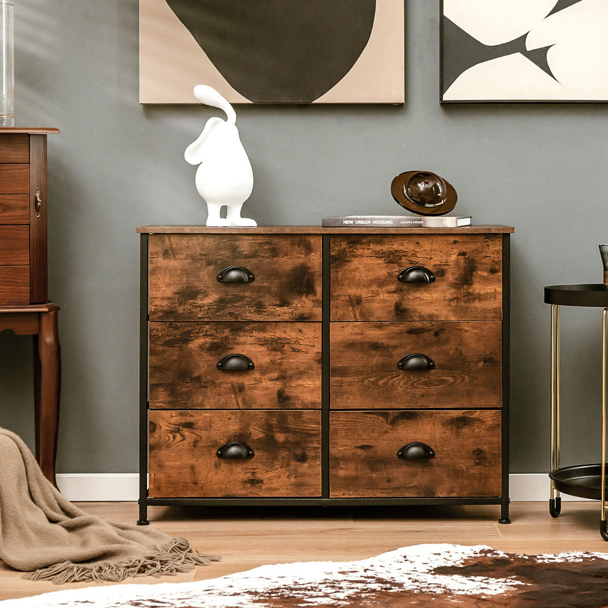 BEISTELLSCHRANK Kommode Braun - Braun, Holz (30/63/80cm) - COSTWAY