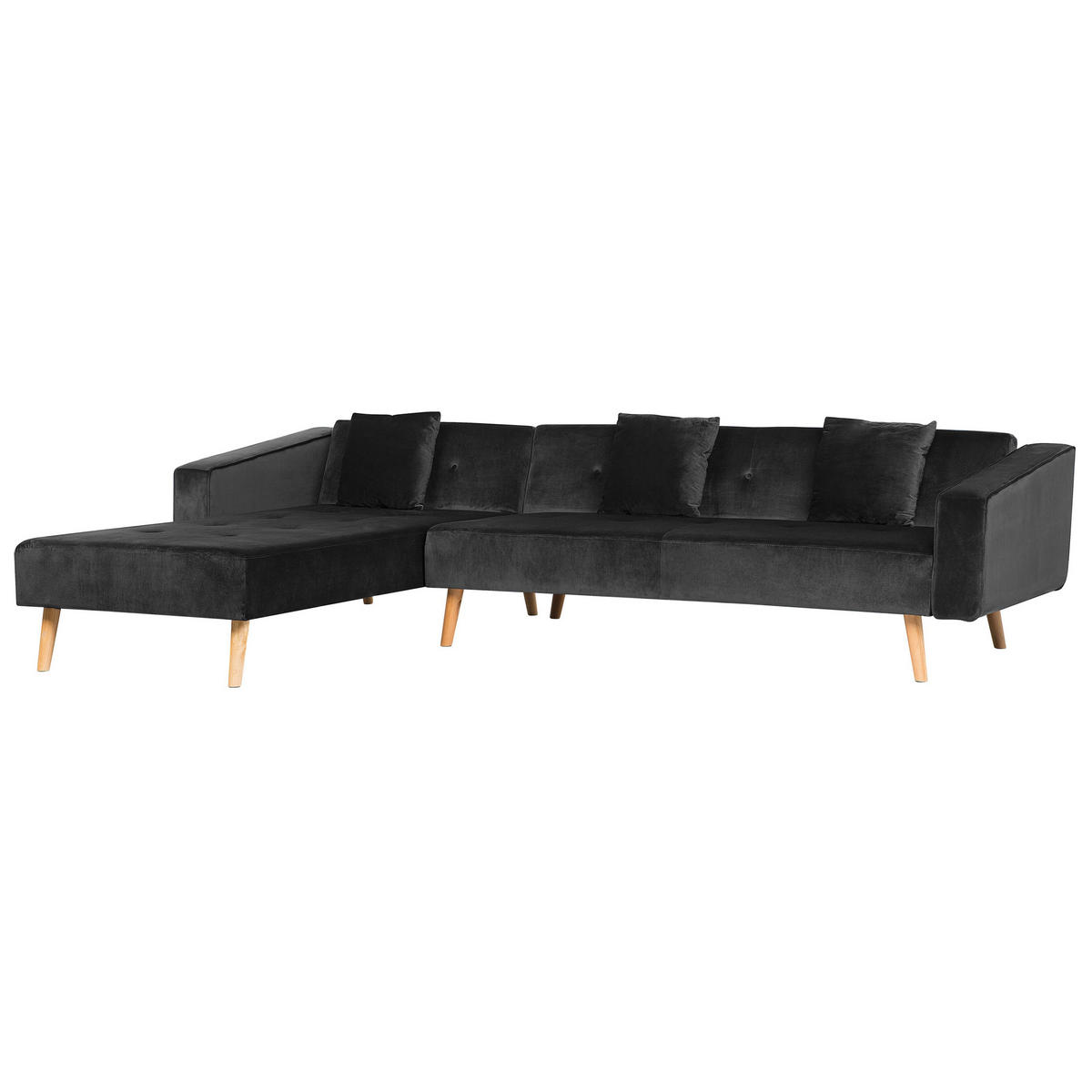 ECKSOFA Samtstoff Schwarz Vadso - Schwarz, Textil (303/98cm) - Beliani