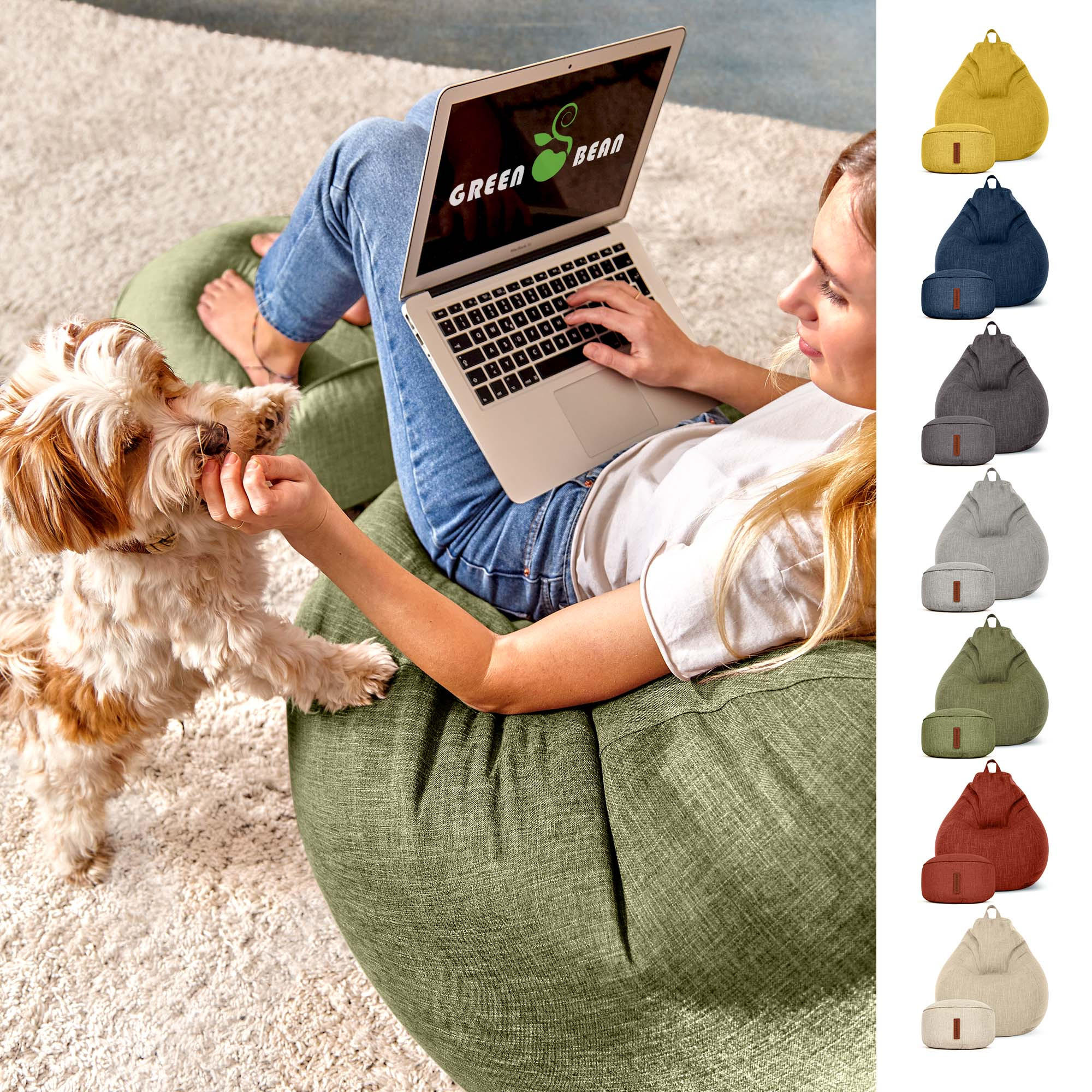 XXL-SITZSACK Indoor "Home Linen“+Hocker - Grün, Textil (100/120/50cm) - Green Bean