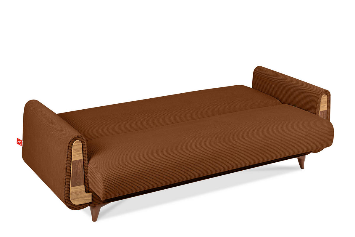 3-SITZER-SCHLAFSOFA GUSTAVO II mit Armlehnen, Orange - Orange, Holz/Holzwerkstoff (230/98/98cm) - KONSIMO®