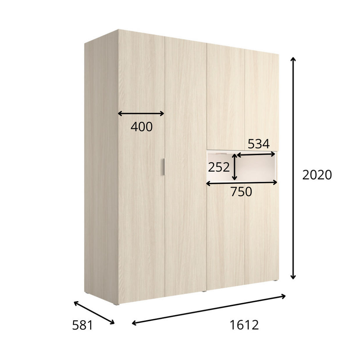 KLEIDERSCHRANK VARENO 20 - 161×202×58 cm 6 Türen mit Beleuchtung Barista Eiche / Wüstensand - Sandfarben/Eichefarben, Holzwerkstoff (161/202/58cm) - Milaros Markt