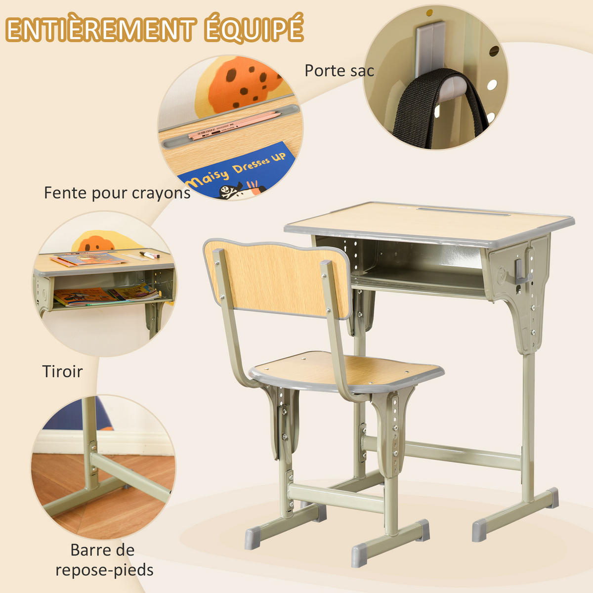 SCHREIBTISCH-SET DE-17502 Olivgrün/Hellholz - Naturfarben, Holzwerkstoff (60/76/40cm) - ComfortXL