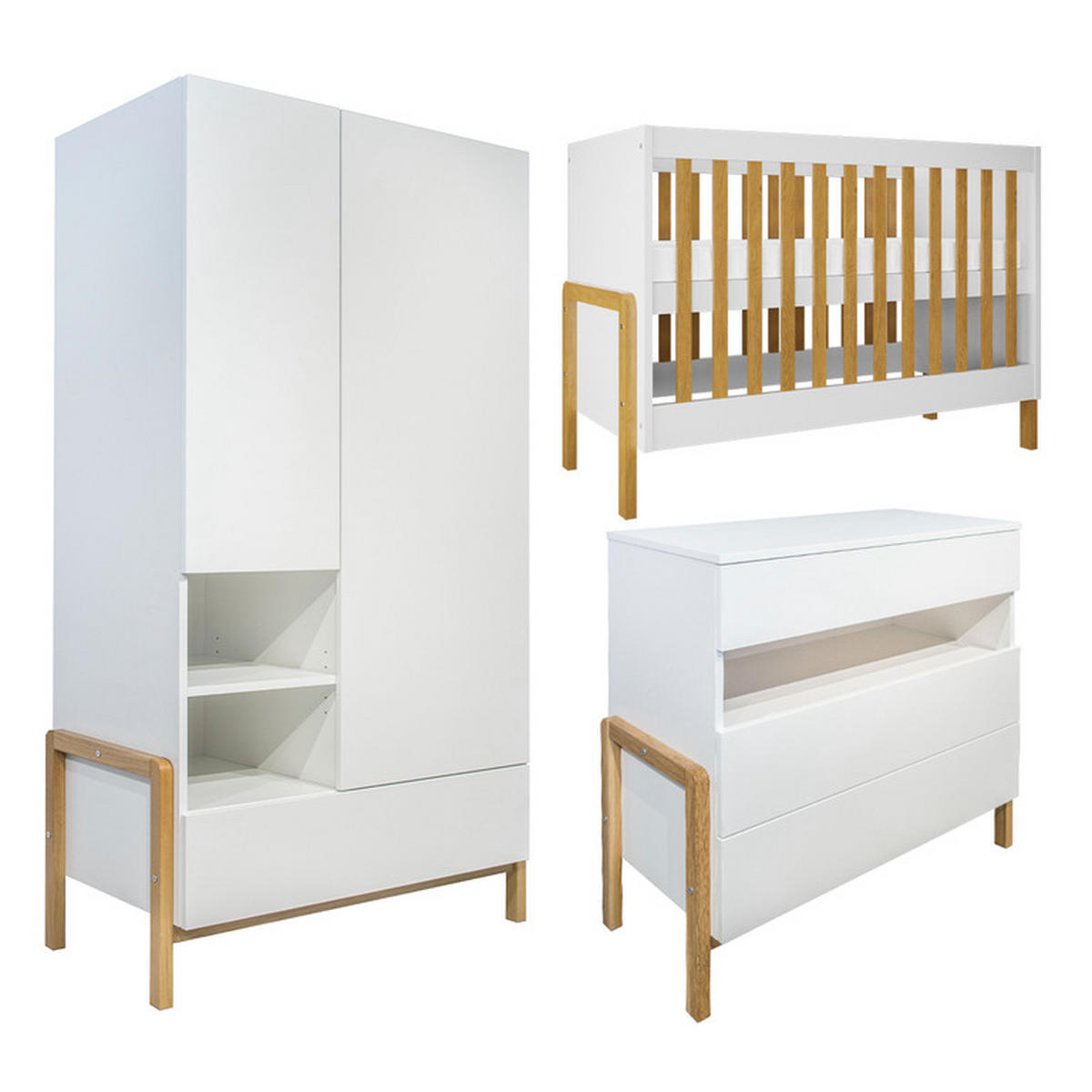 BABYZIMMER 3-teilig Weiß und Holz - Weiß, Holzwerkstoff (66/89/130cm) - Petits-meubles
