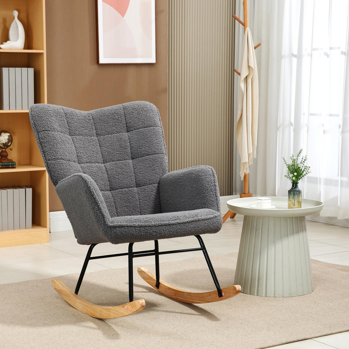 SCHAUKELSTUHL Sessel Relaxsessel bis 120 kg, Polyester, Grau 92x71x101cm - Dunkelgrau, Kunststoff (98/101/71cm) - HOMCOM
