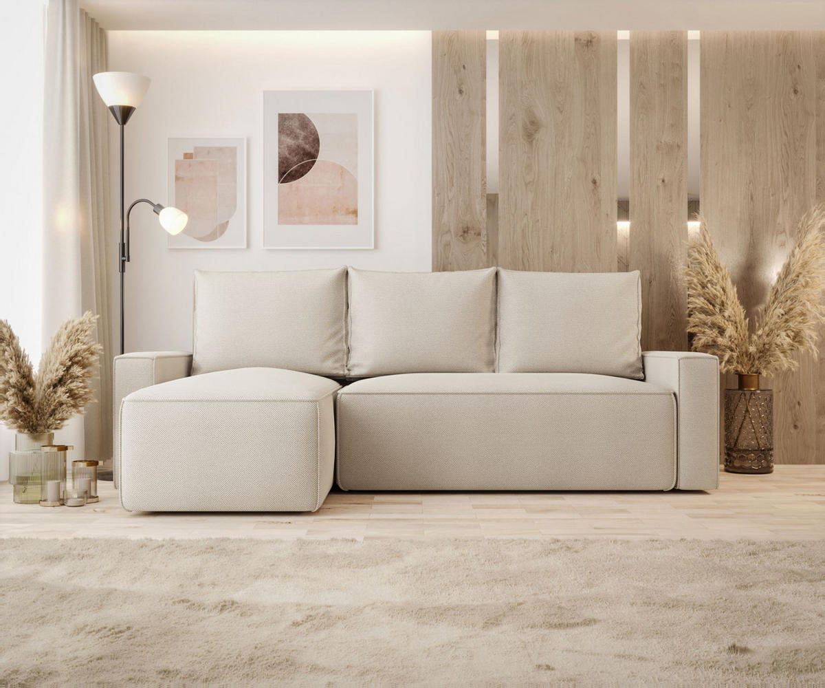 ECKSOFA mit Schlaffunktion SAVIO Curio 09 Links - Ecru, Textil (232/140cm) - Bedante