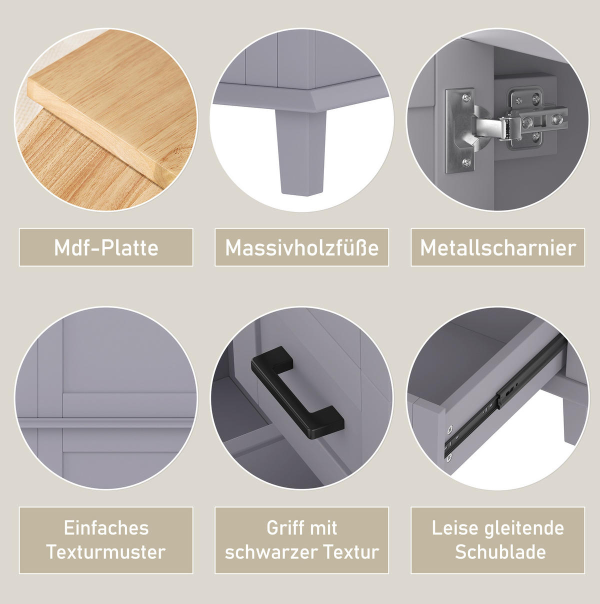 WASCHTISCHKOMBI 76/46/83,5 cm Grau aus Keramik und MDF mit integriertem Keramikwaschbecken - Grau, Holzwerkstoff (76/83.5/46cm) - OKMYHOME