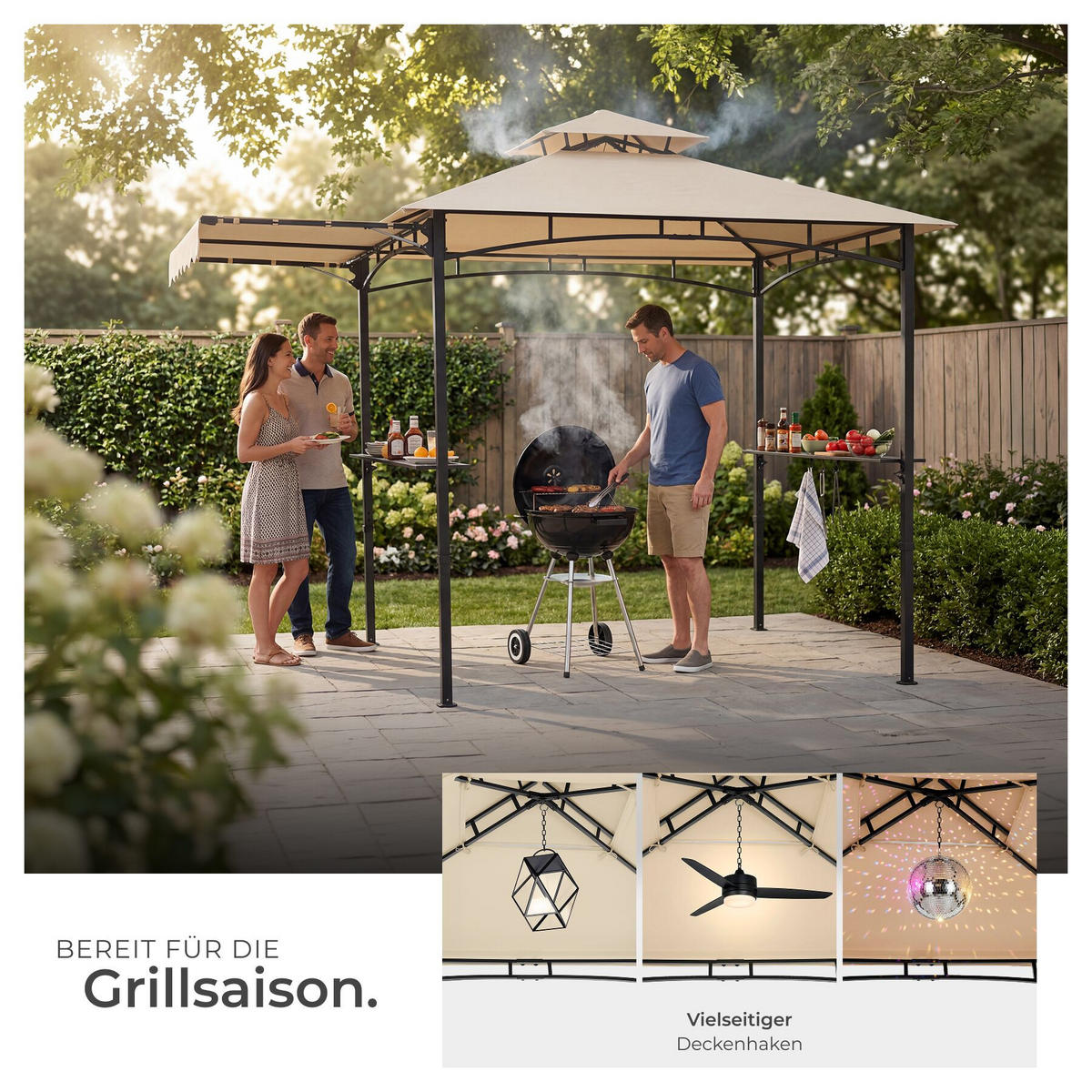GRILLPAVILLON Maracaibo, 316 x 150 x 250 cm, Sand - Sandfarben, Kunststoff (150/250/316cm) - tectake