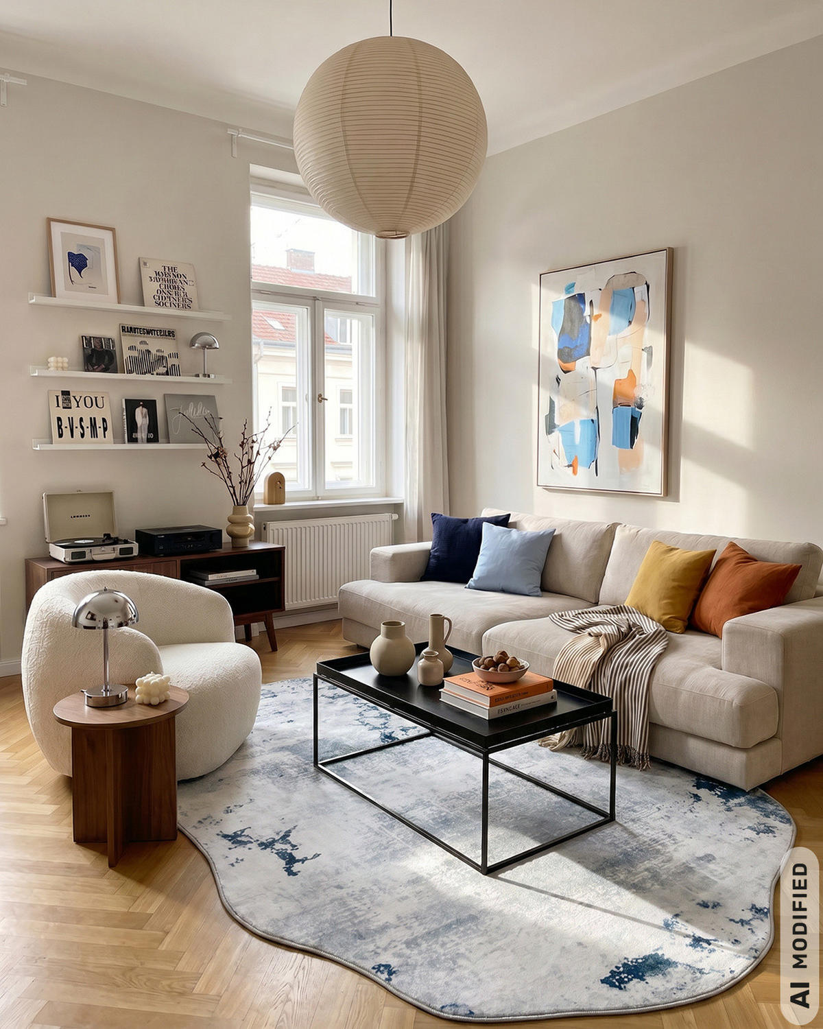 TEPPICH Arona Pabra Mazovia Unregelmäßige Form 120x160cm Blau Grau Abstrakt Kurzflor - Grau, Textil (120/160cm) - Mazovia