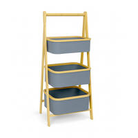 AUFBEWAHRUNGSREGAL Bambus mit 3 Stoffkörben 45x31×108 cm - Grau, Textil (45/108/31cm) - Bestlivings