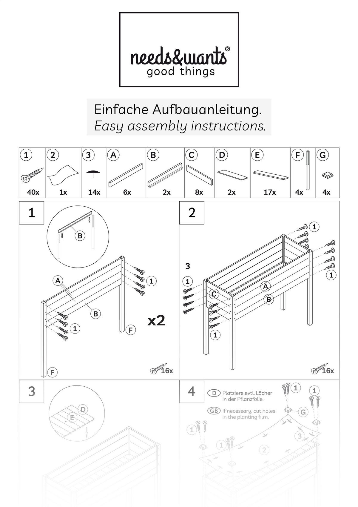 HOCHBEET aus Holz für Garten & Balkon, rechteckig mit Vlies-Folie - Braun, Holz (121/75/63cm) - needs&wants