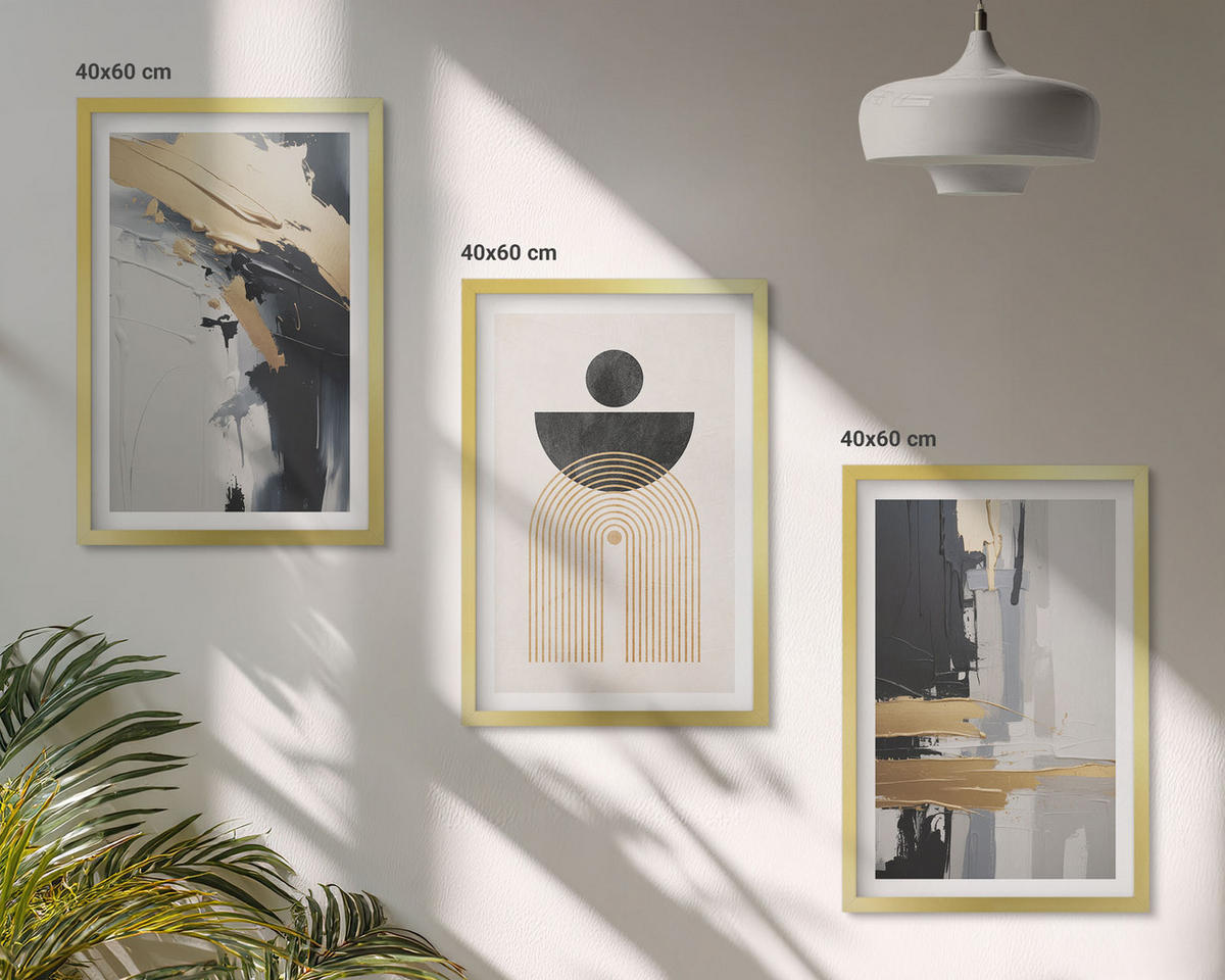 BILDER SET 3er Set - 40x60 cm Goldrahmen - Abstrakte Geometrie Eleganz - Goldfarben, Kunststoff (40/60cm) - TULUP