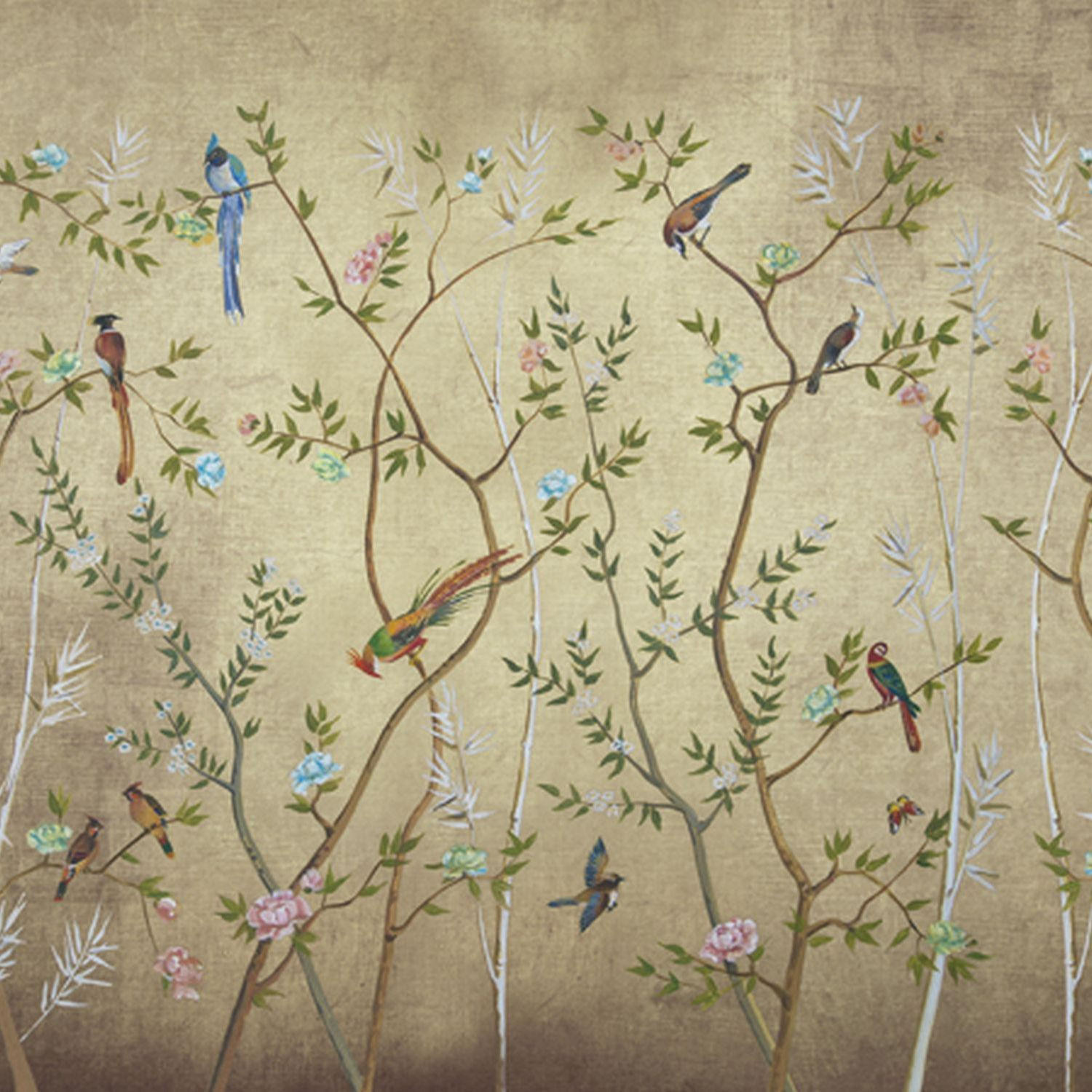 FOTOTAPETE Blumen und Vögel 424 x 280 cm - Braun, Papier (424/280cm) - Sanders & Sanders