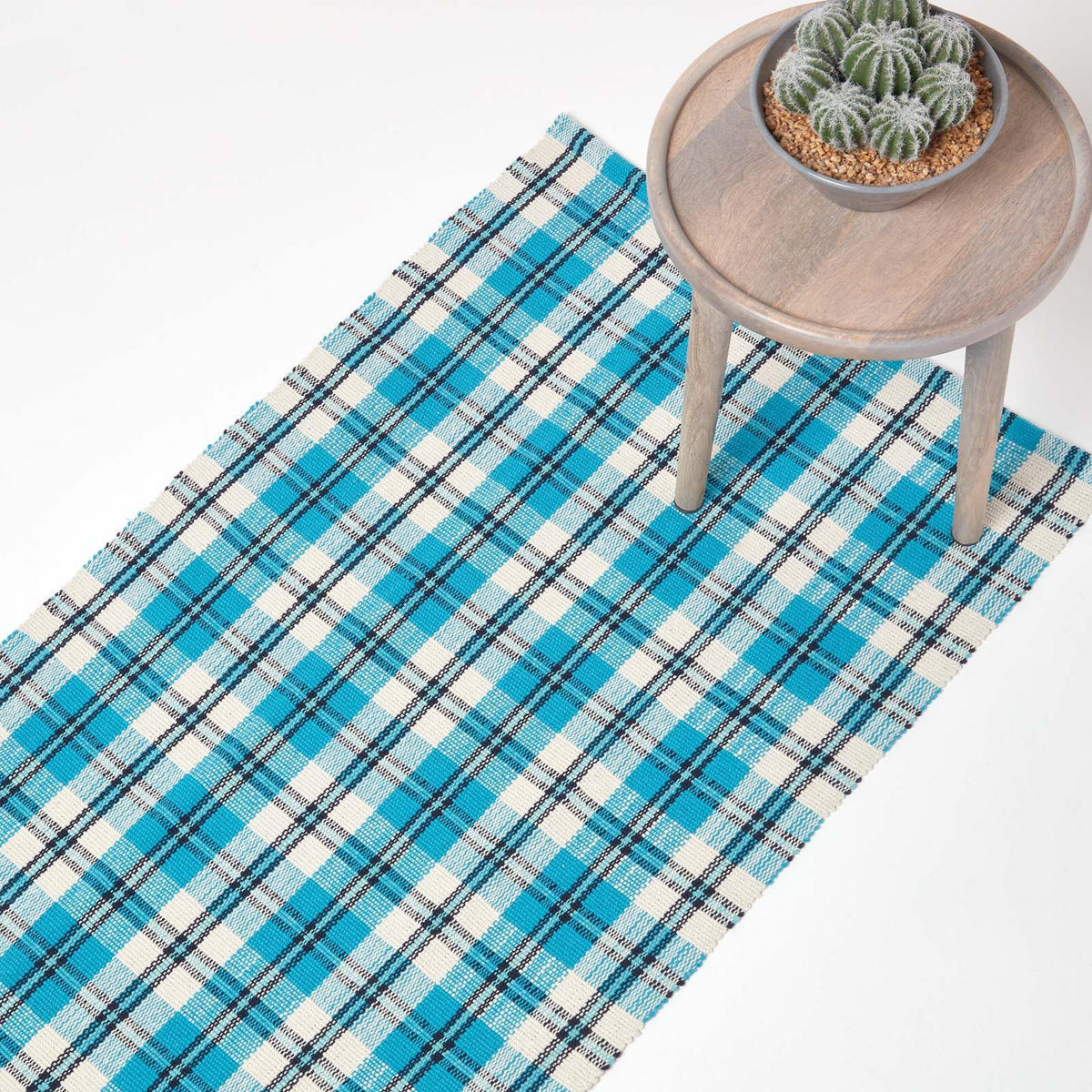 TEPPICHLÄUFER Irvine, Baumwolle kariert 66/200 cm - Blau, Textil (66/200cm) - Homescapes