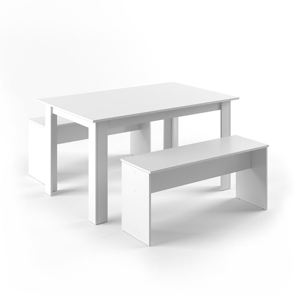 ESSTISCH SET Sentio Weiß 90 x 140 cm mit 2 Bänken - Weiß, Holzwerkstoff (140/76/90cm) - Vicco
