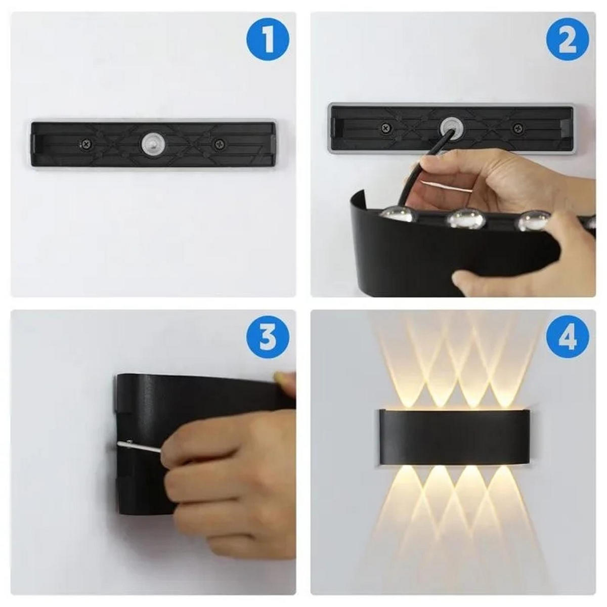 LED-WANDLEUCHTE Beam 22/8/4.5 cm - Schwarz, Metall (8/4.5/22cm) - ZMH