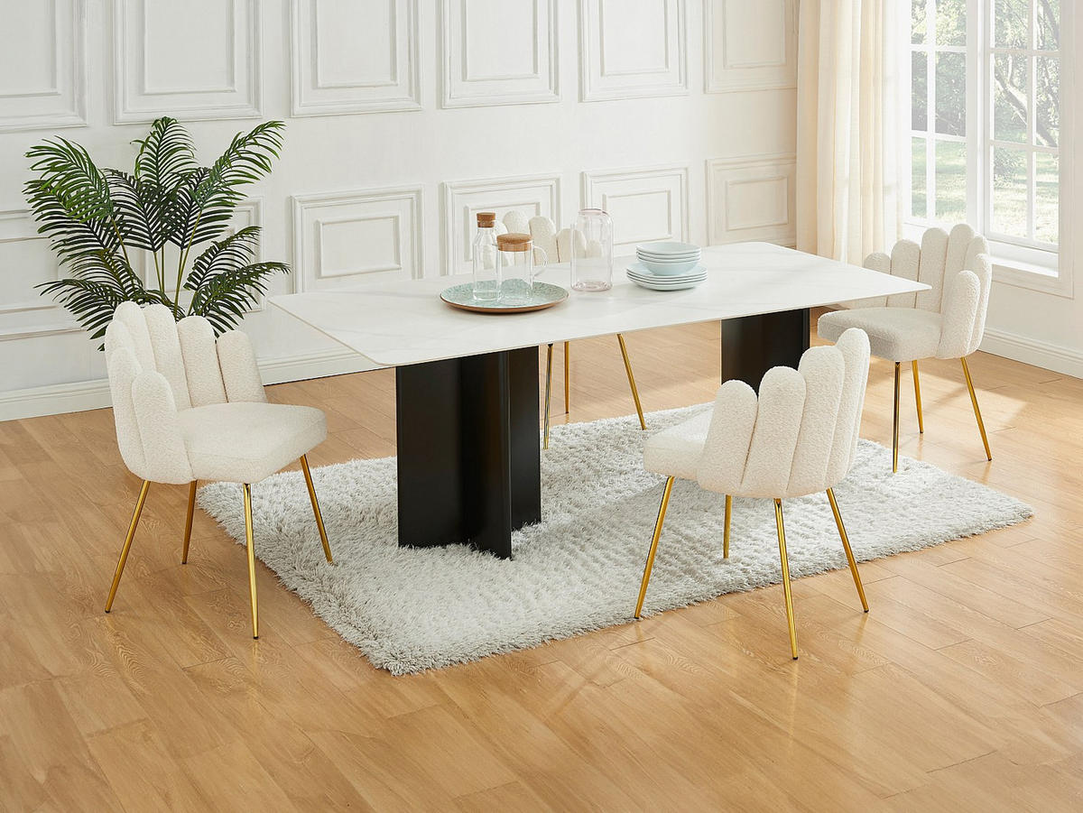 STUHL 6er-Set - Bouclé-Stoff & goldfarbenes Metall - Cremefarben - ALTINAM - Creme, Textil (55/85/57cm) - Pascal Morabito