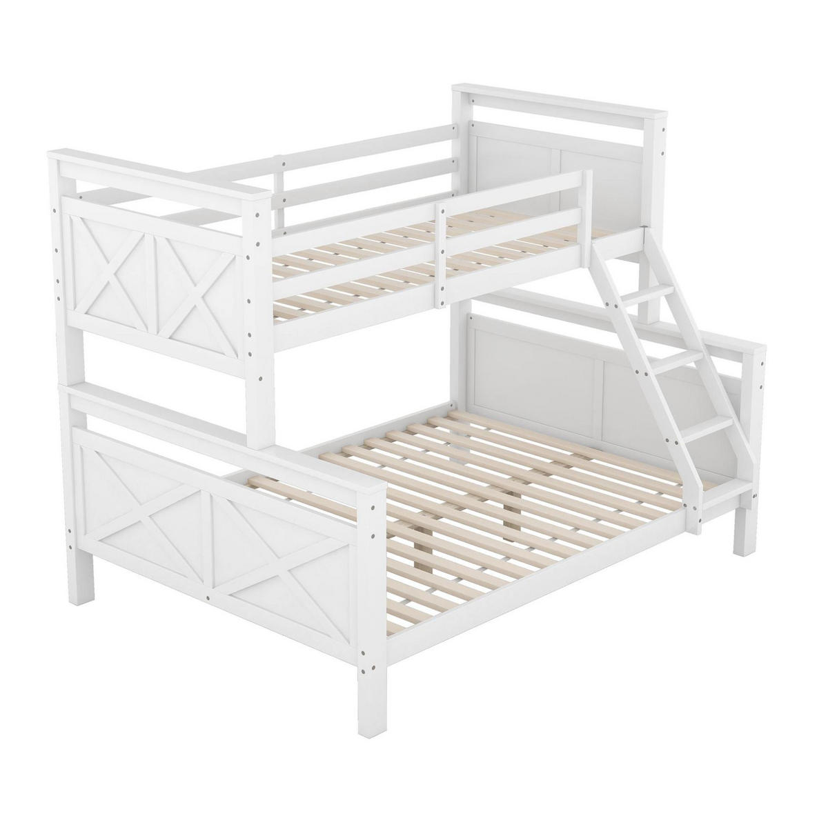 ETAGENBETT 90/140/200 cm, teilbar in 2 Betten mit Leiter und Sicherheitsgeländer aus Kiefern , Weiß - Weiß, Holzwerkstoff (140/200cm) - Redom
