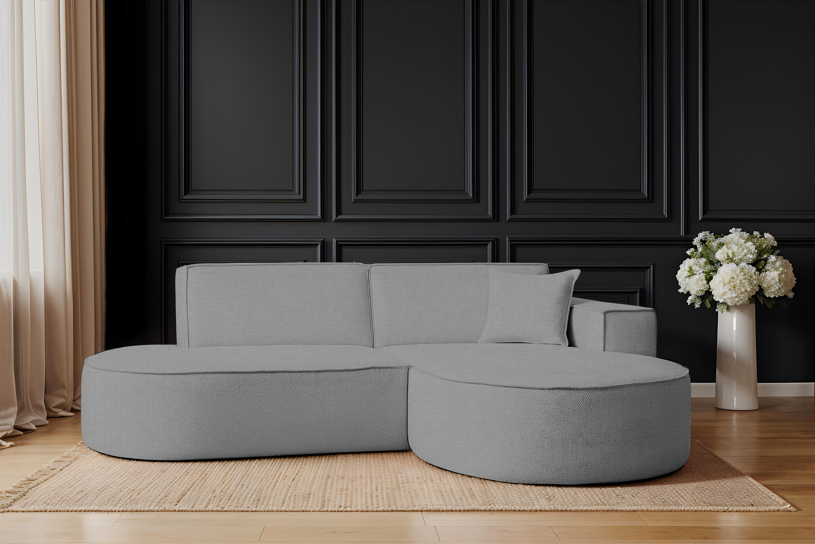ECKSOFA Modena Studio Stoff Artico, Cement Rechts - Grau, Holz/Textil (236/165cm) - Kaiser Möbel
