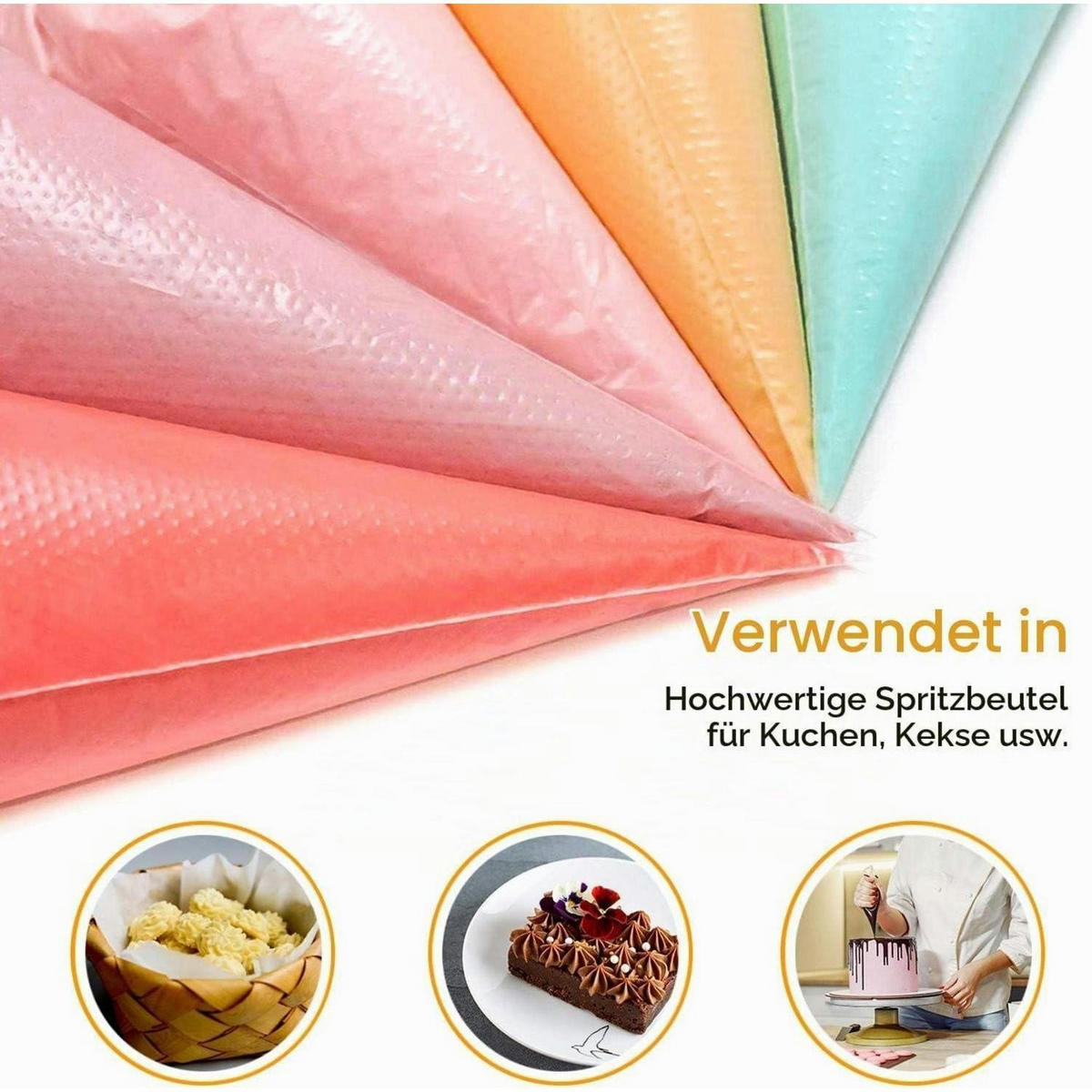 SPRITZBEUTEL Set 100 Stück mit 6 Tüllen und 5 Ringen 30 x 20 cm - Silberfarben, Kunststoff (34/4/37cm)