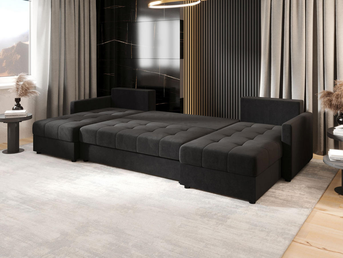 ECKSOFA MOS U BIS Itaka 27 mit Schlaffunktion - Dunkelgrau, Textil (285/85/140cm) - Bedante