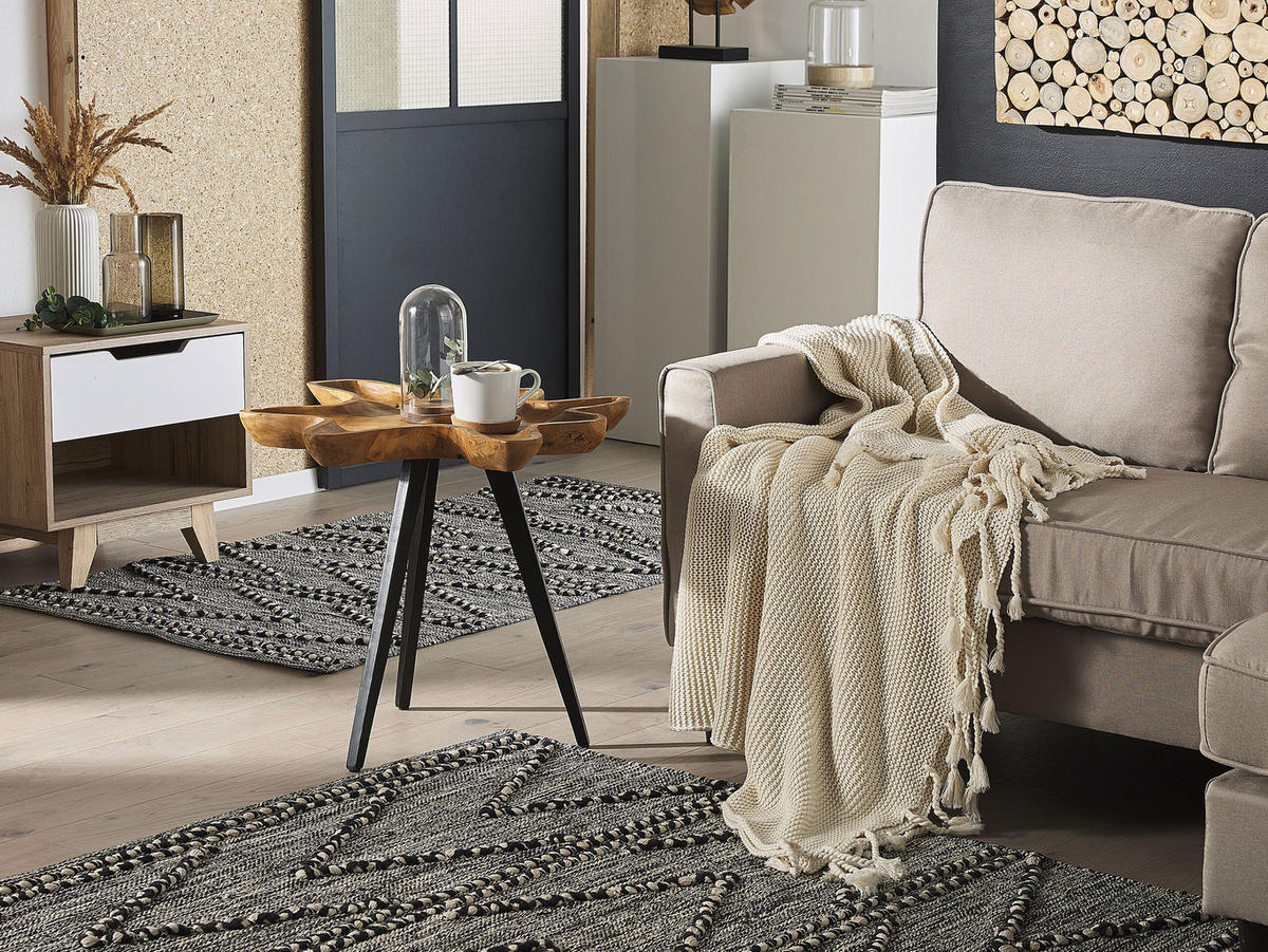 BEISTELLTISCH Teakholz hellbraun Elsa - Hellbraun/Schwarz, Holz (56/60/51cm) - Beliani