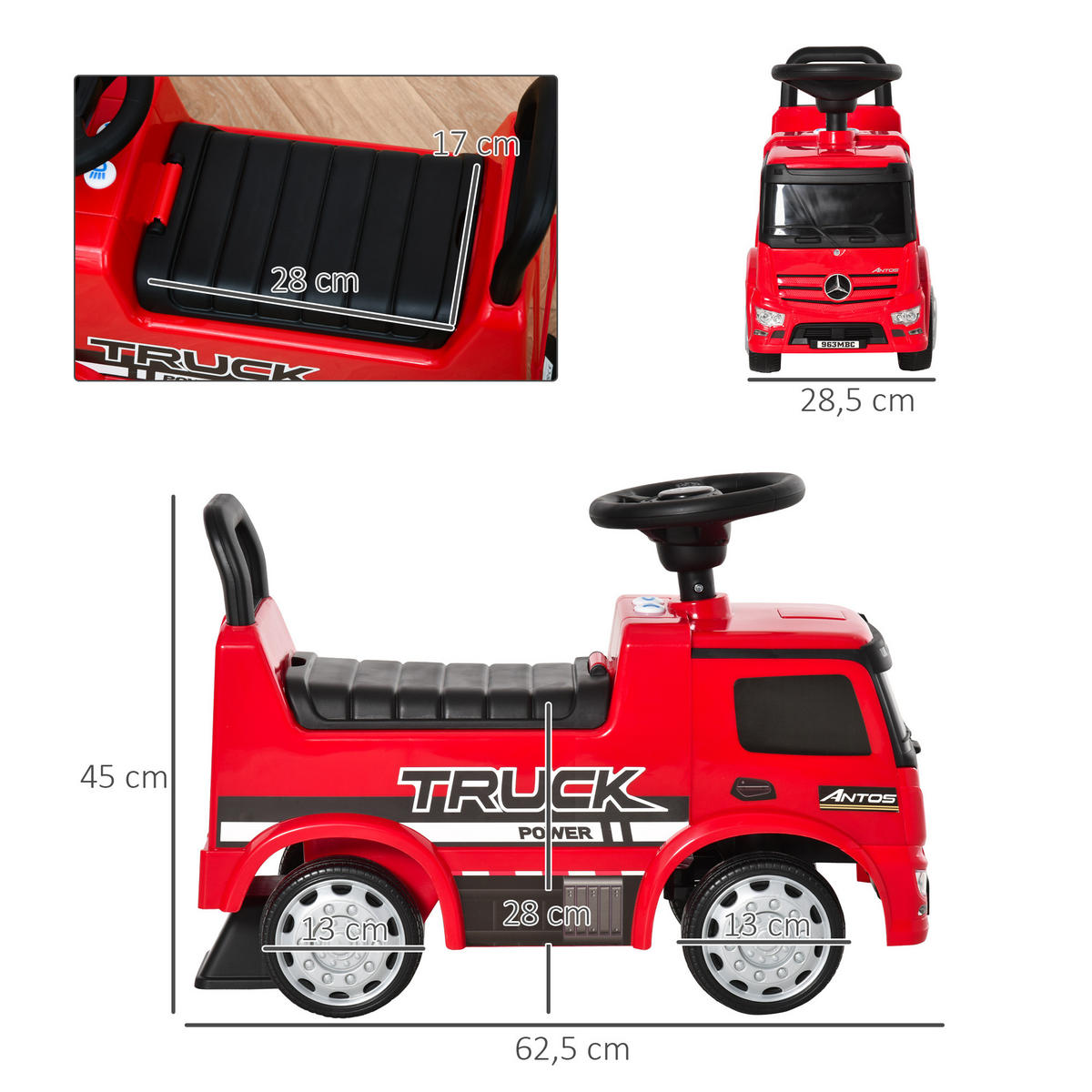 KINDER RUTSCHAUTO, Rot+Schwarz/Weiß+Schwarz, Metall+ PP-Kunststoff - Rot, Metall (62.5/28.5/45cm) - HOMCOM