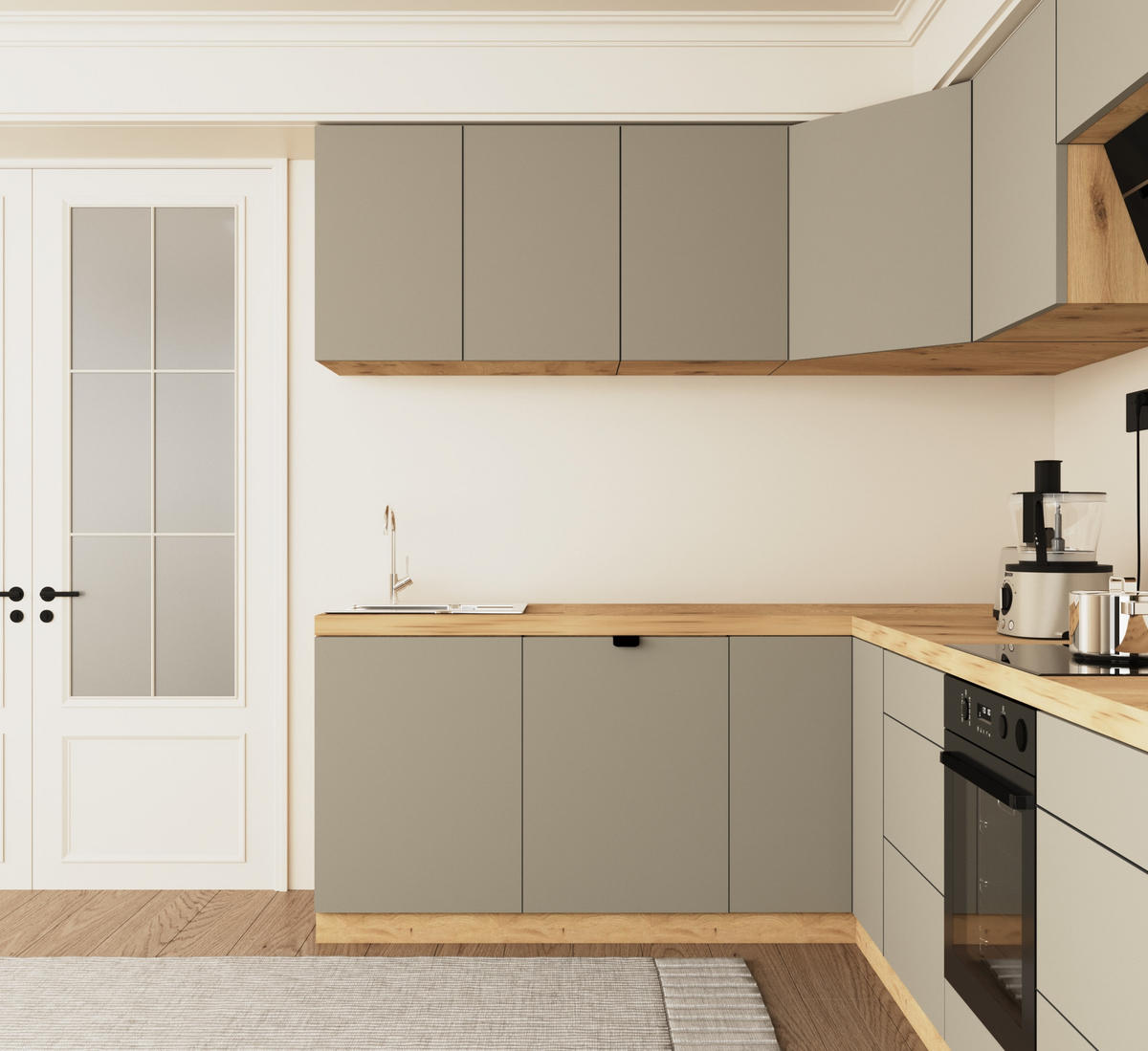 WINKELKÜCHE 320cm x 200cm- Langen KL15-M320 - in Beige/Matt - Beige, Holz (520/212/52cm)