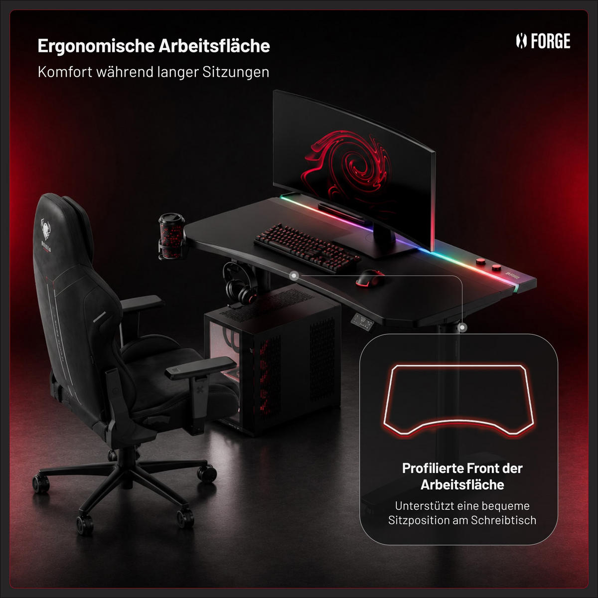 ELEKTRISCH verstellbarer Gaming-Schreibtisch X-Forge 120 x 70 cm - Schwarz, Metall (70/160/73cm) - Diablo Chairs