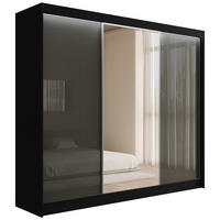 KLEIDERSCHRANK VESLI mit LED - 250 cm - Schwarz|Grau - Schwarz/Grau, Holzwerkstoff (250/215/61cm) - ALTDECOR