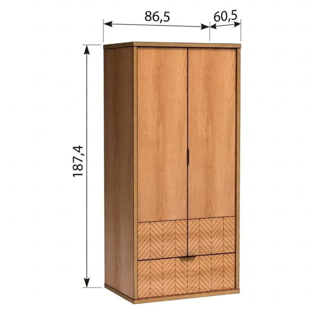 KLEIDERSCHRANK Fonti F-1 86,5 x 187,4 x 60,5 cm Karamell-Eiche - Eichefarben, Holzwerkstoff (86.5/187.4/60.5cm) - Koseto