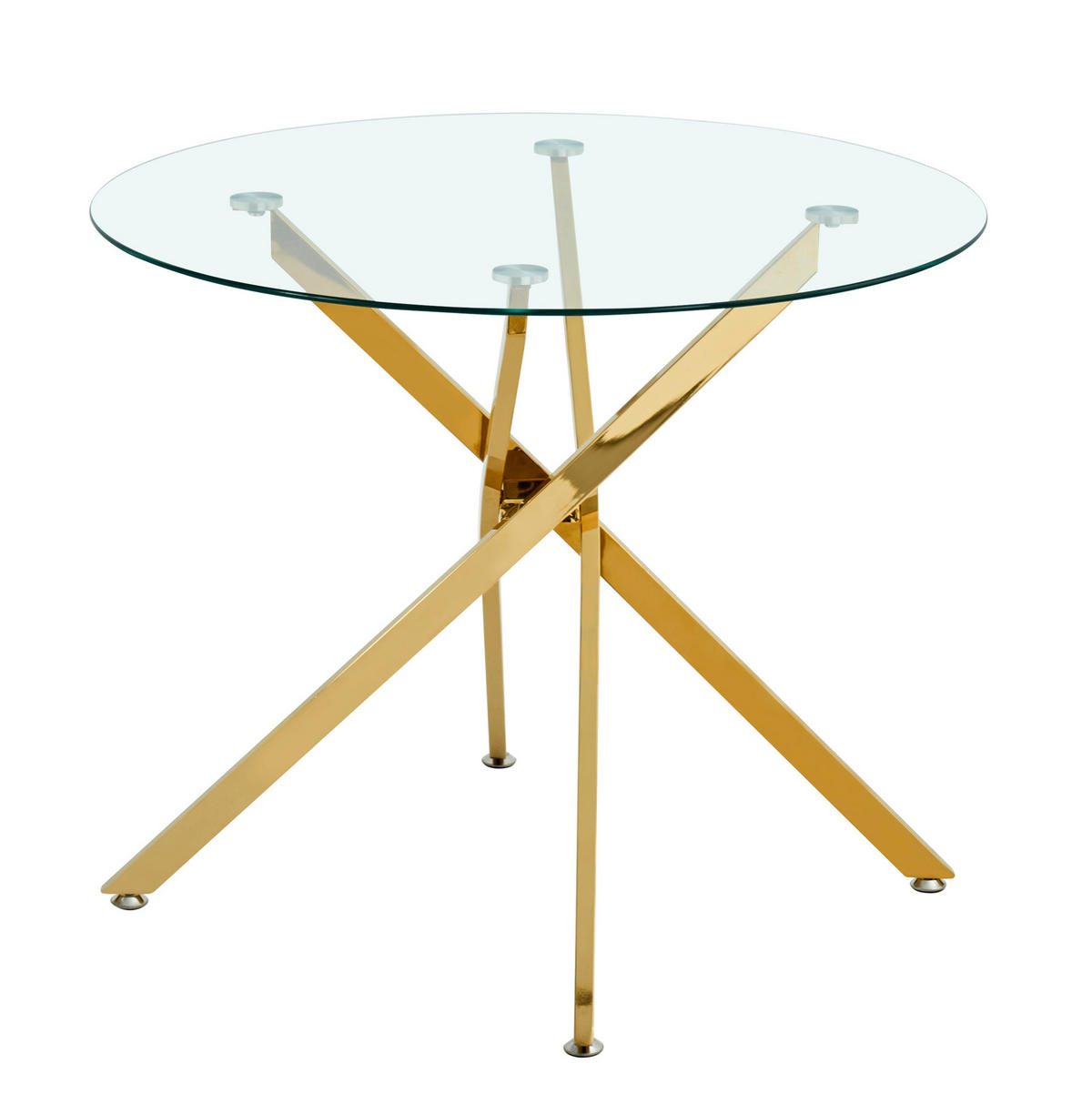 ESSTISCH rund 80/80/76 cm aus Glas und Metall in Gold - Goldfarben, Metall (80/80/76cm) - Flora Grace