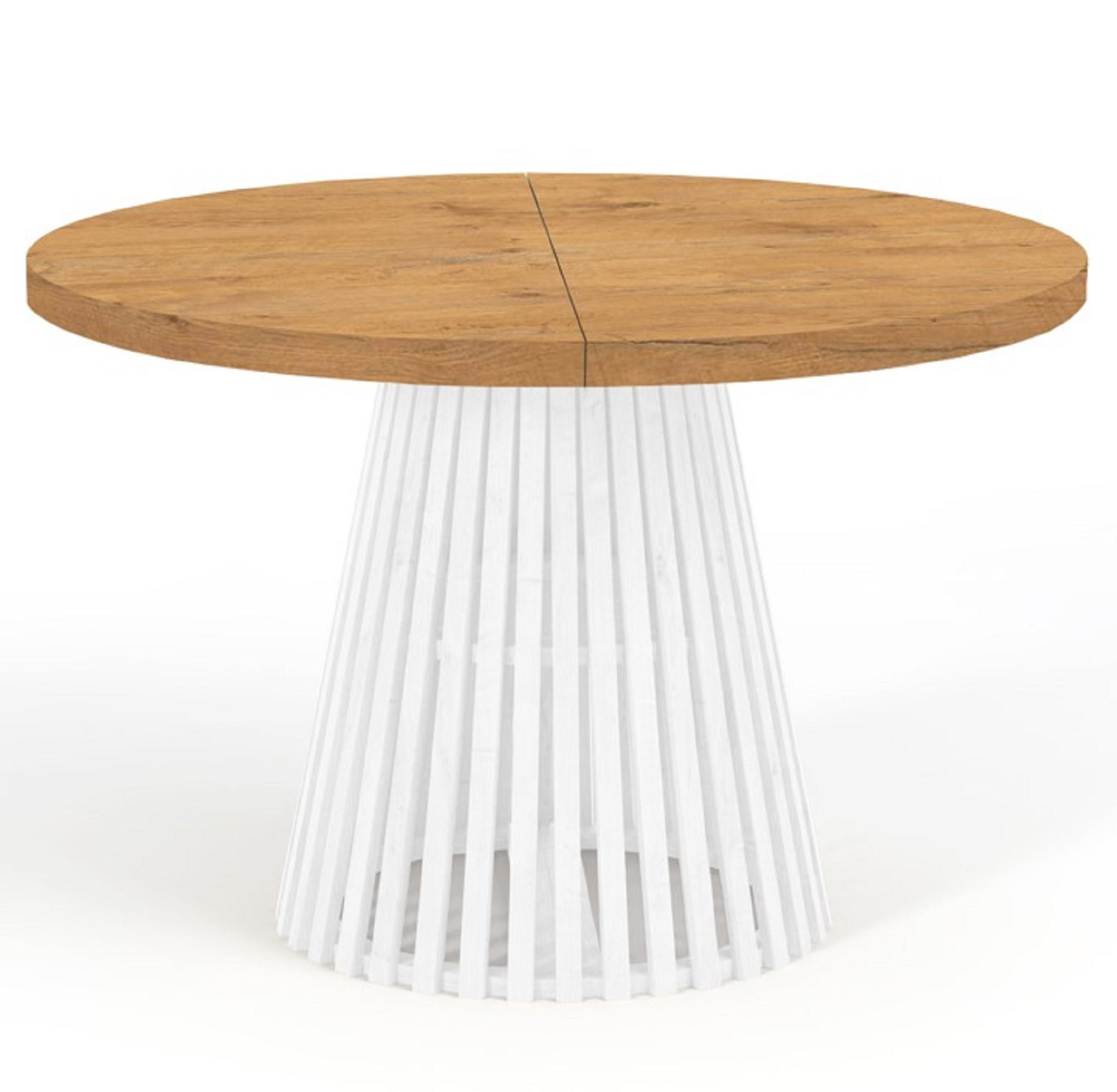 ESSTISCH runder ausziehbarer Tisch für Esszimmer DOVER 110 / 210 cm, Farbe: Eiche Lancelot / Weiß - Hellbraun/Weiß, Holz (210/110/77cm) - Dekori_Interiors