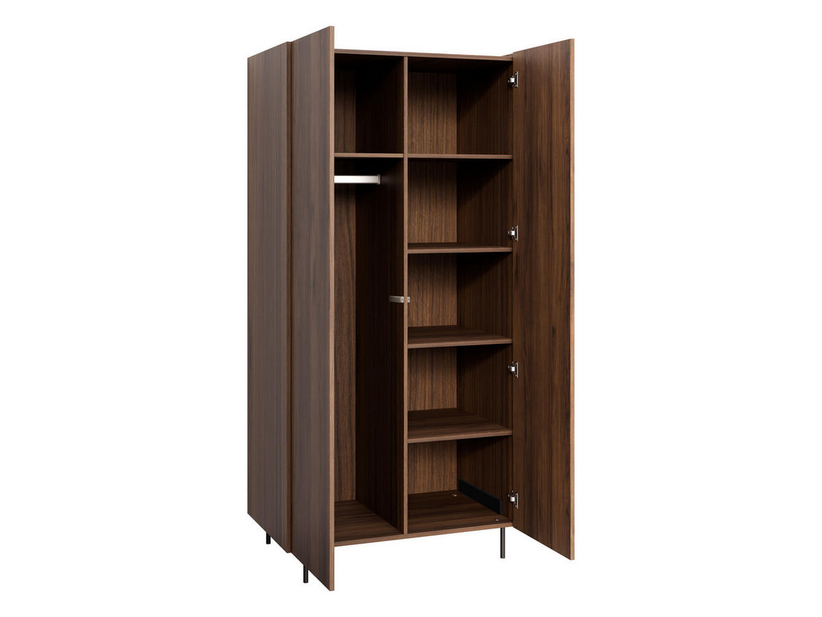 KLEIDERSCHRANK Tewos SZ90 - Nussbaumfarben/Schwarz, Holzwerkstoff/Metall (90/185/56cm) - MIRJAN24