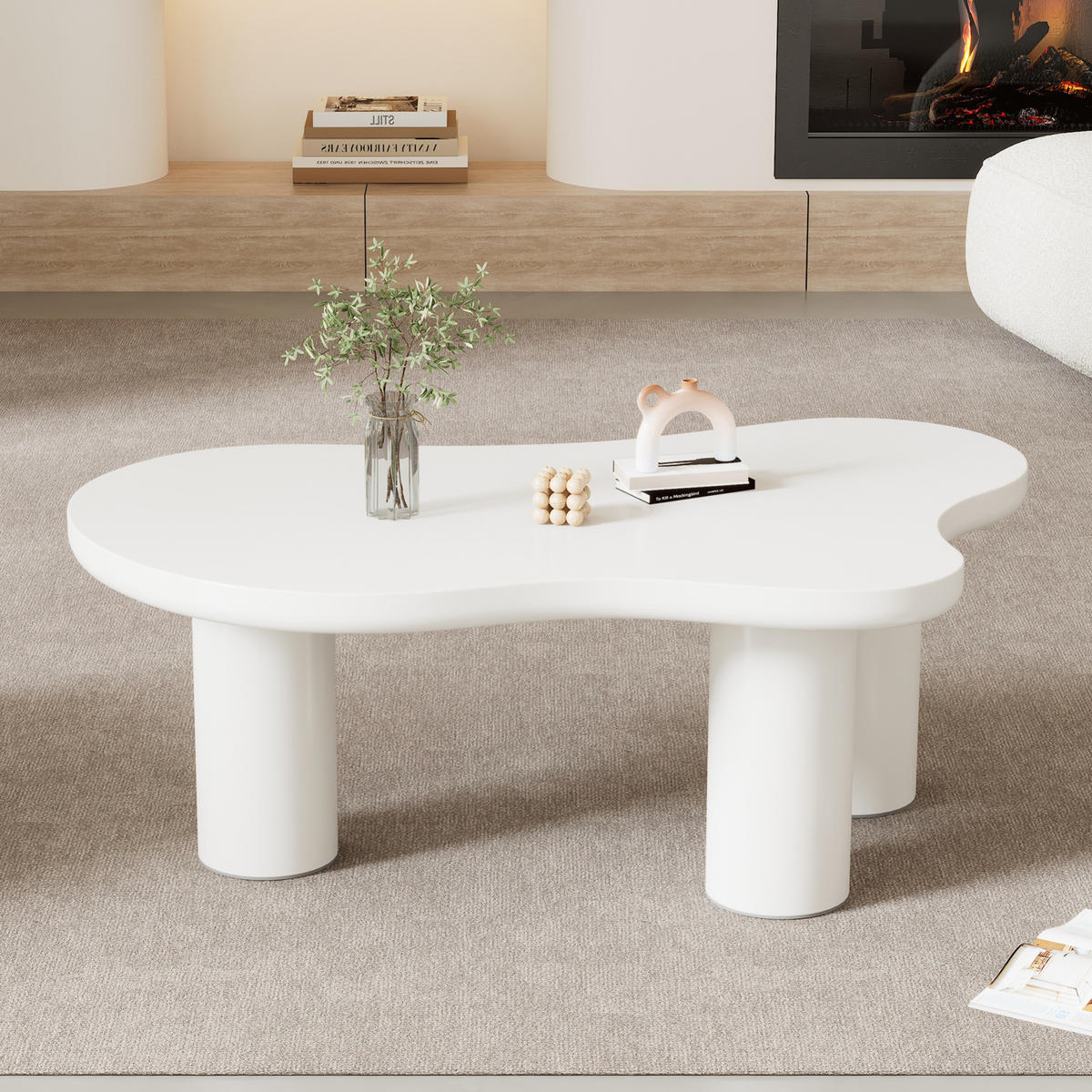 COUCHTISCH, Wolkenform mit MDF-Tischplatte und PVC-Beinen, 107/66/40,5 cm, Weiß - Weiß, Holzwerkstoff (107/66/40.5cm) - Redom