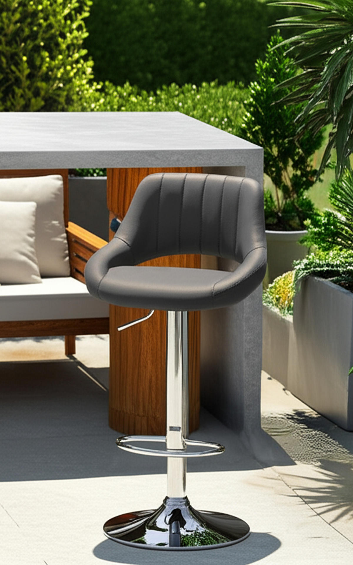BARHOCKER Milos Kunstleder chrom grau - Chromfarben/Grau, Kunststoff/Metall (47/106/48cm) - TPFLiving
