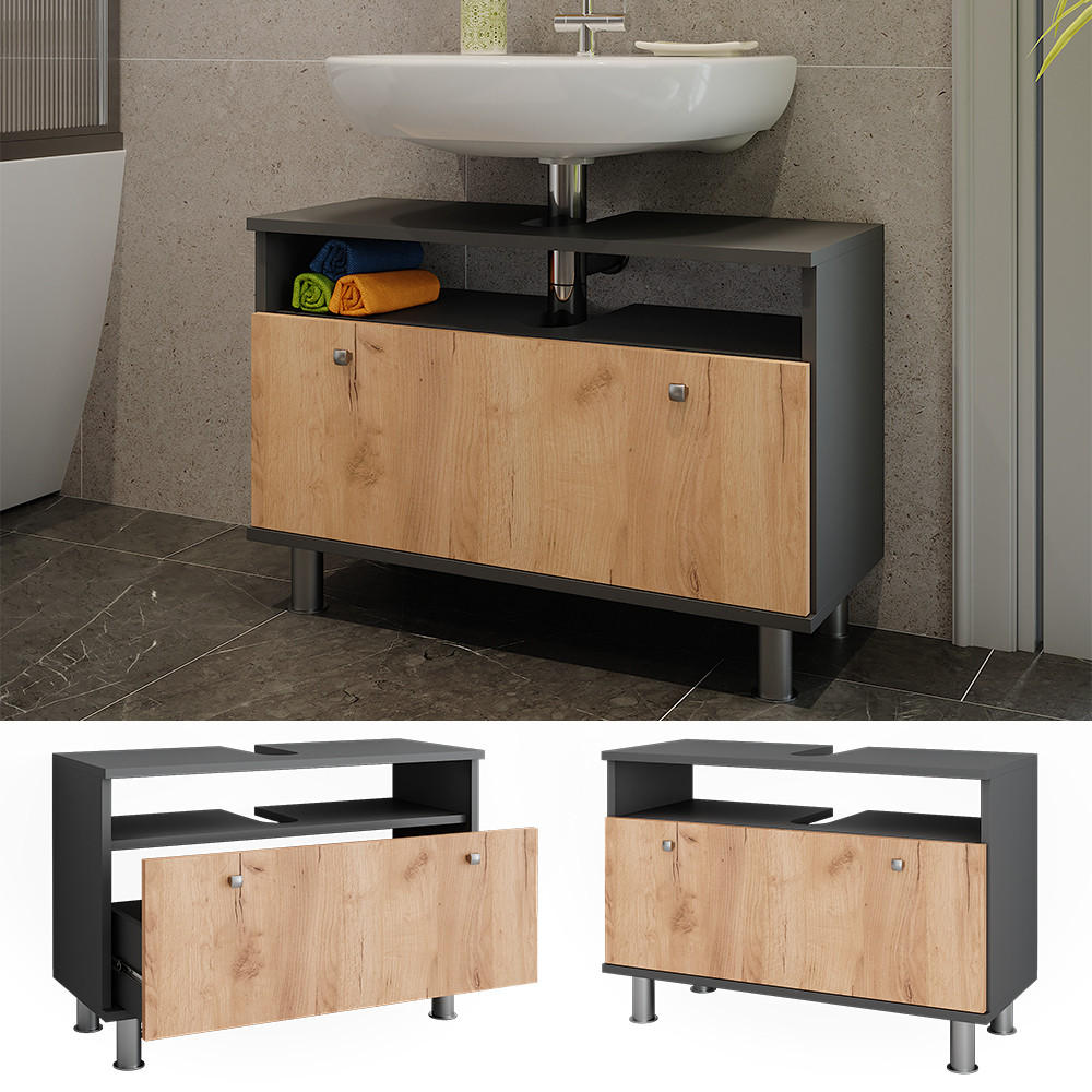 WASCHBECKENUNTERSCHRANK Fynn Anthrazit/Goldkraft Eiche 80.2 x 54 cm mit Schublade - Honigeiche/Anthrazit, Holzwerkstoff (80.2/54/32cm) - Vicco