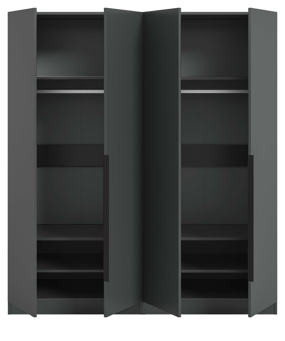 KLEIDERSCHRANK grau 4-türig 160 x 181 cm, Drehtürenschrank mit zusätzlichen Einlegeböden - Schwarz/Grau, Holzwerkstoff/Kunststoff (160/181/52cm) - Inn.Furn