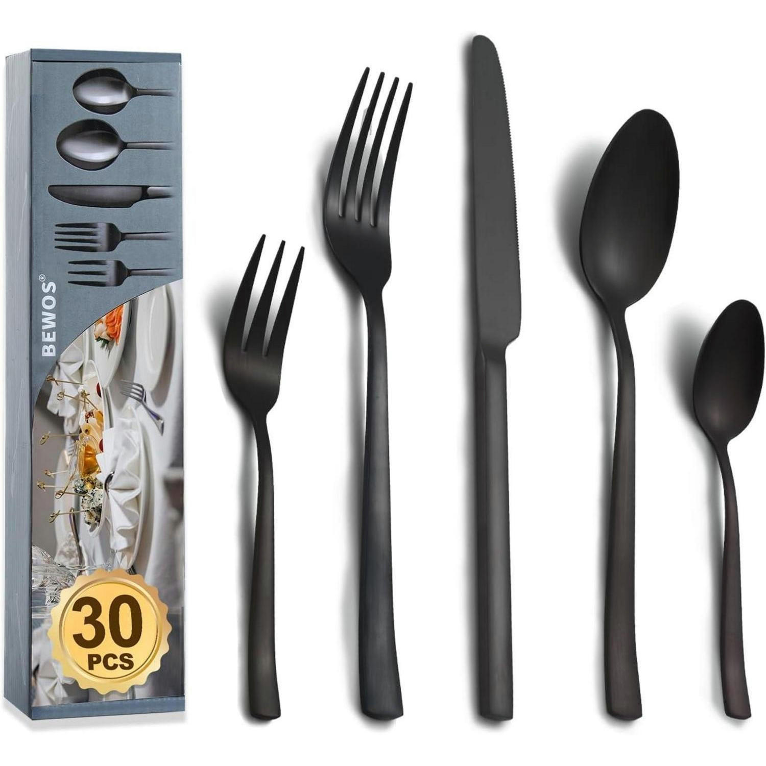 BESTECKSET für 6 Personen 30-teilig Edelstahl Mattschwarz - Schwarz, Metall