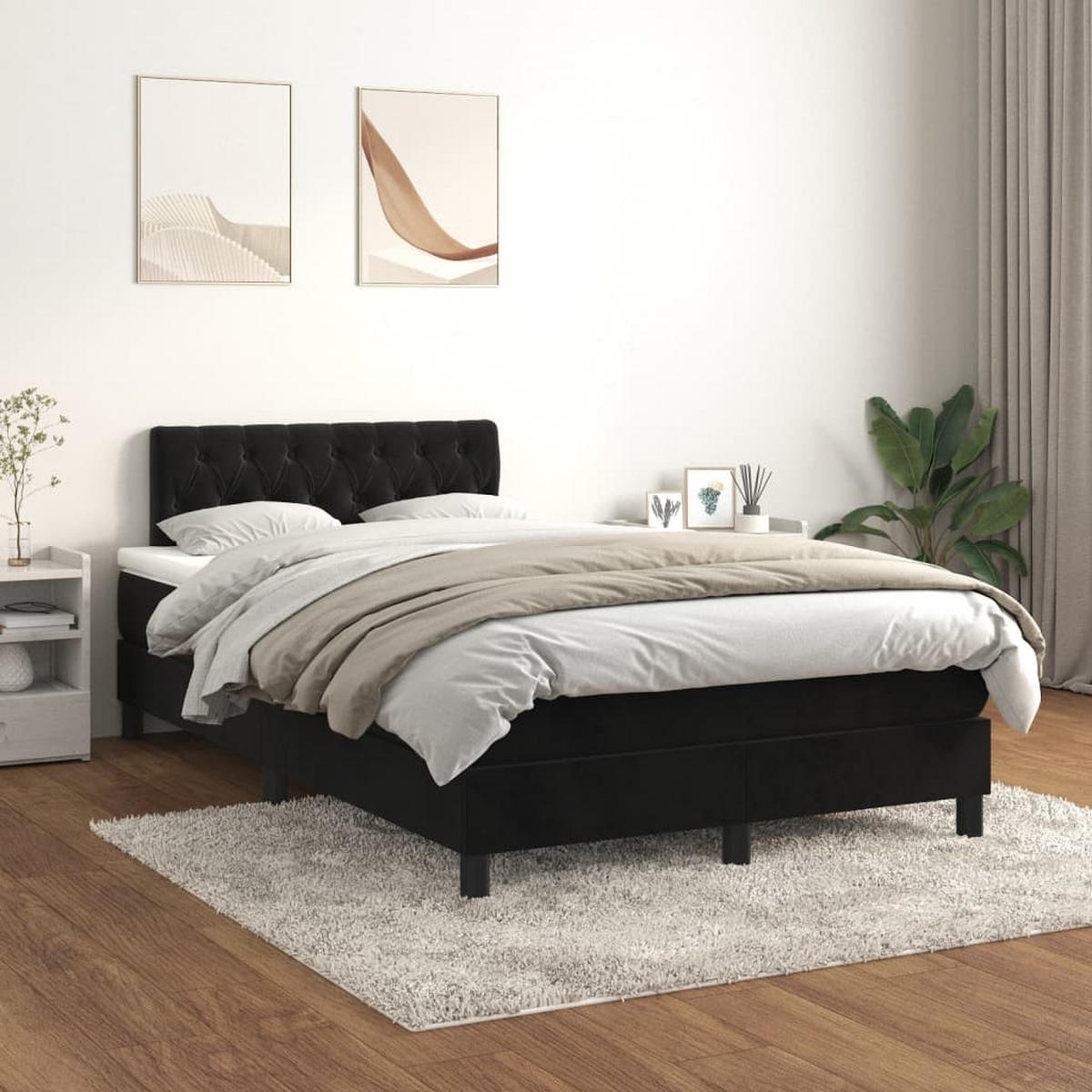 BOXSPRINGBETT MIT MATRATZE SCHWARZ 120X200 CM SAMT - Schwarz, Holz/Textil (120/200cm) - vidaXL