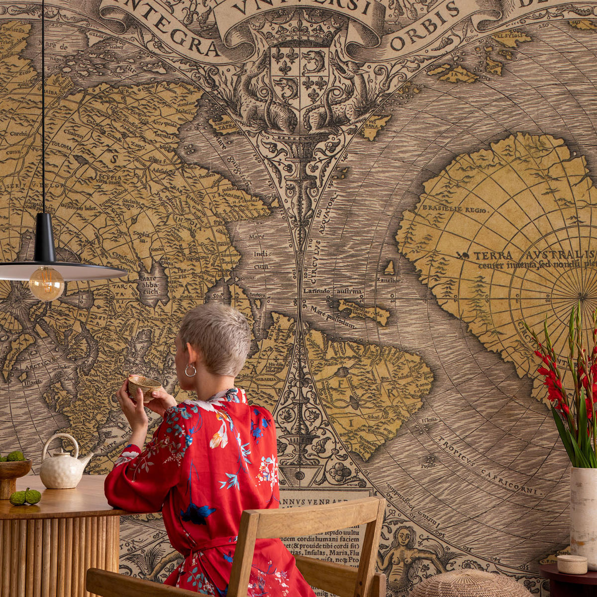 FOTOTAPETE 104x70 cm - Historische Kartographie - Gelb, Textil (104/70cm) - Wallfluent